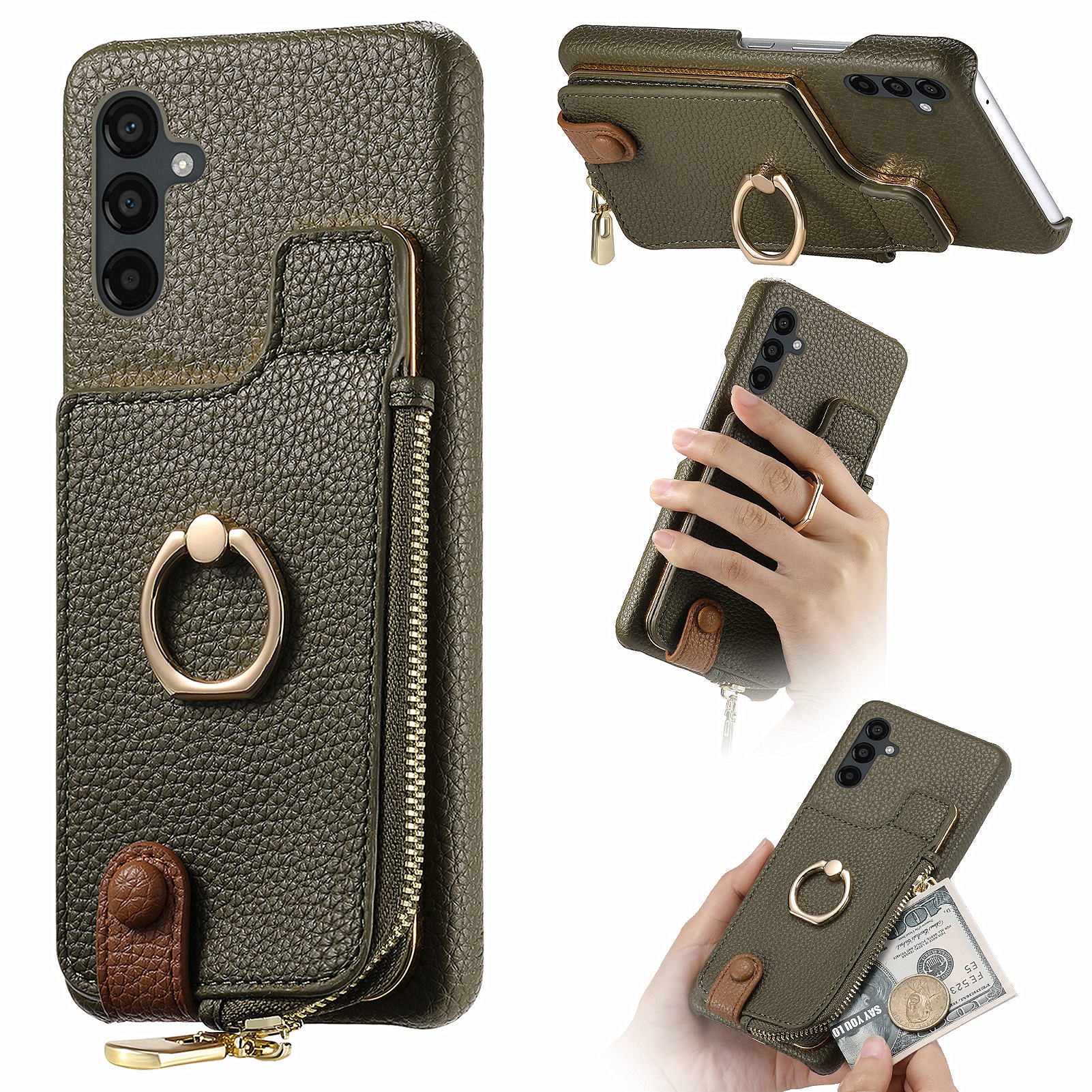 Y3 For Samsung Galaxy A24 4G (162.1 x 77.6 x 8.3mm) Case Ring Kickstand Leather+TPU Phone Cover