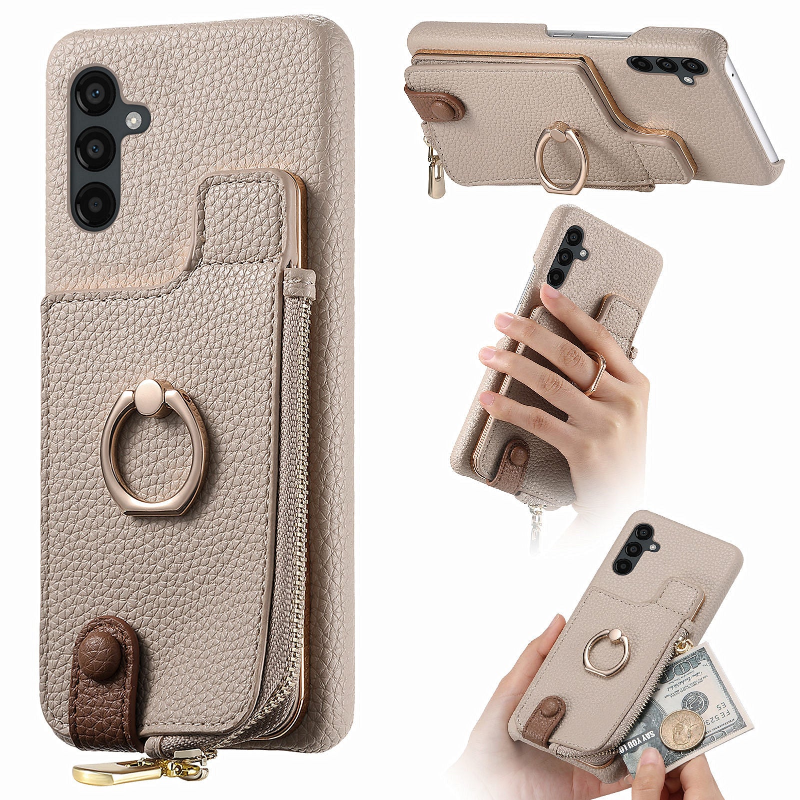 Y3 For Samsung Galaxy A24 4G (162.1 x 77.6 x 8.3mm) Case Ring Kickstand Leather+TPU Phone Cover