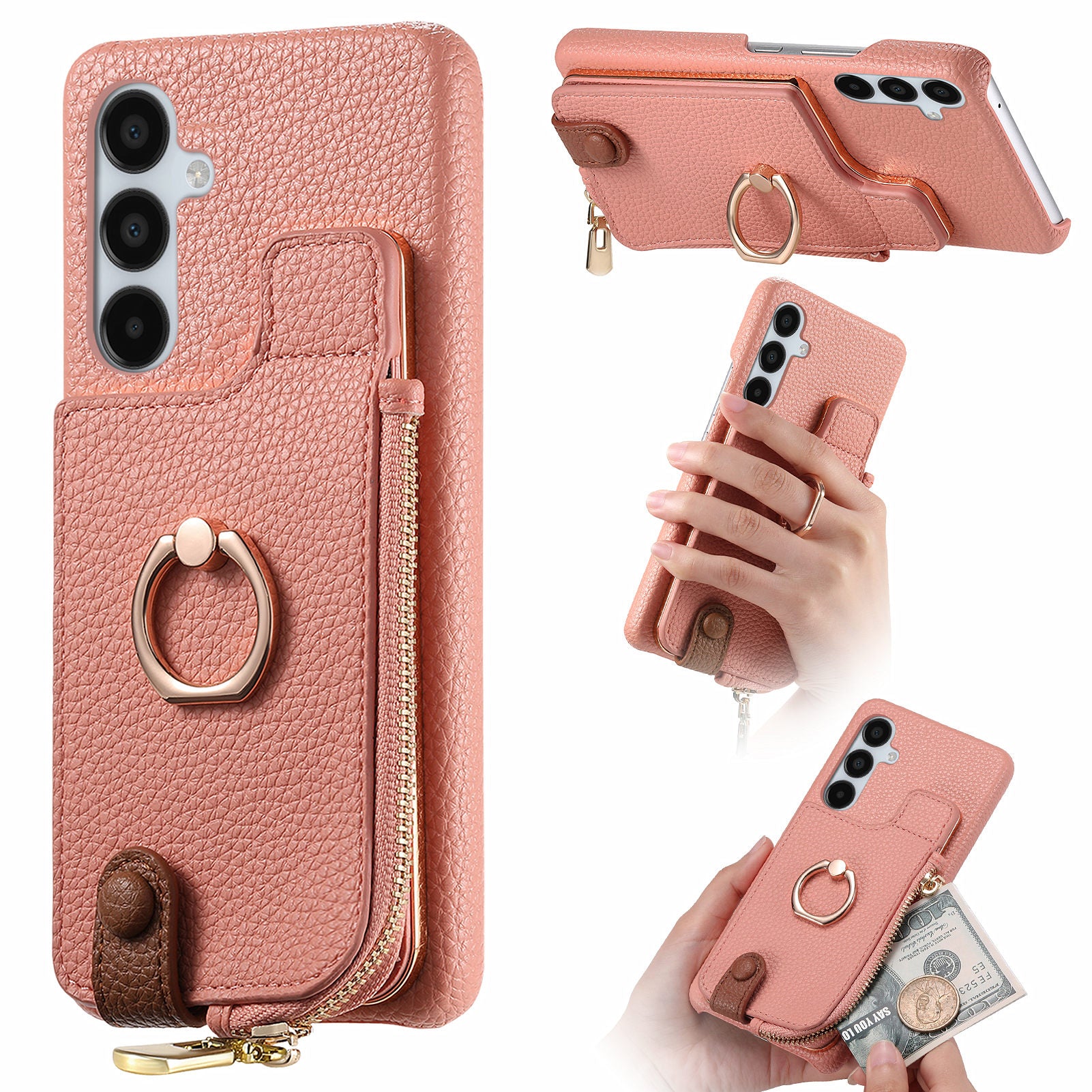 Y3 for Samsung Galaxy A15 4G / A15 5G Phone Case Leather+TPU Kickstand Cover with Zipper Pocket