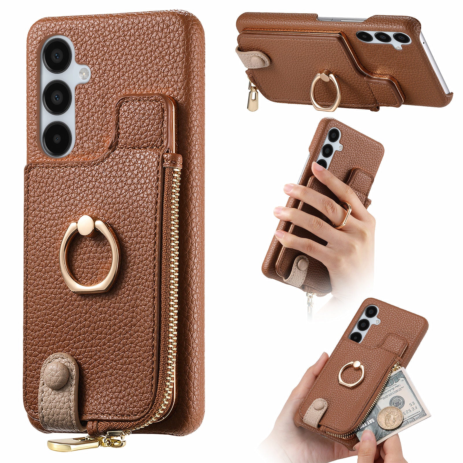 Y3 for Samsung Galaxy A15 4G / A15 5G Phone Case Leather+TPU Kickstand Cover with Zipper Pocket