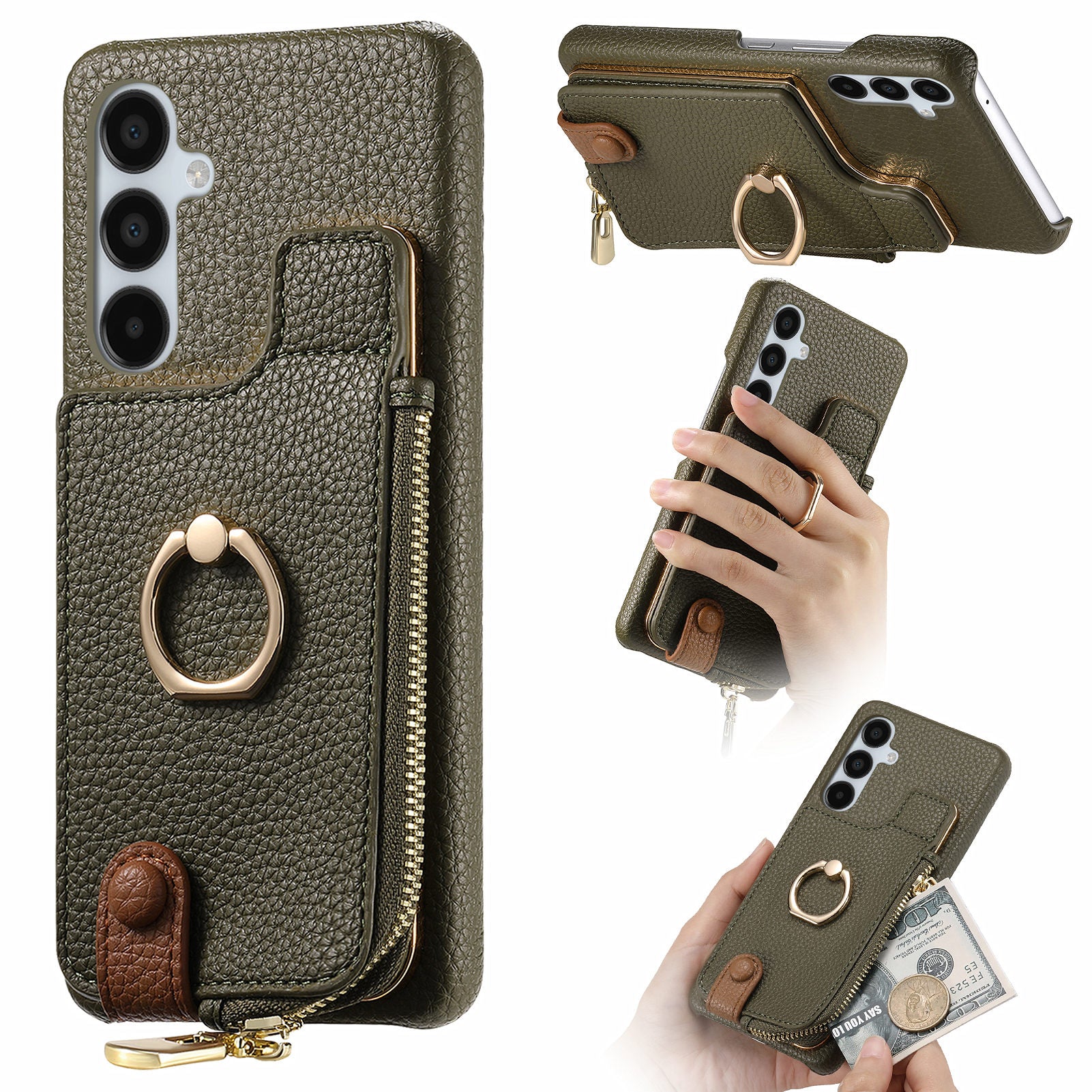 Y3 for Samsung Galaxy A15 4G / A15 5G Phone Case Leather+TPU Kickstand Cover with Zipper Pocket