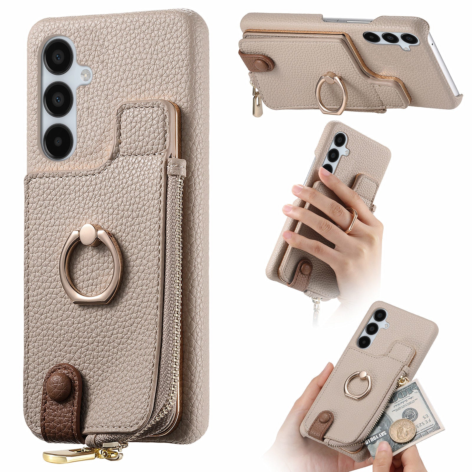 Y3 for Samsung Galaxy A15 4G / A15 5G Phone Case Leather+TPU Kickstand Cover with Zipper Pocket