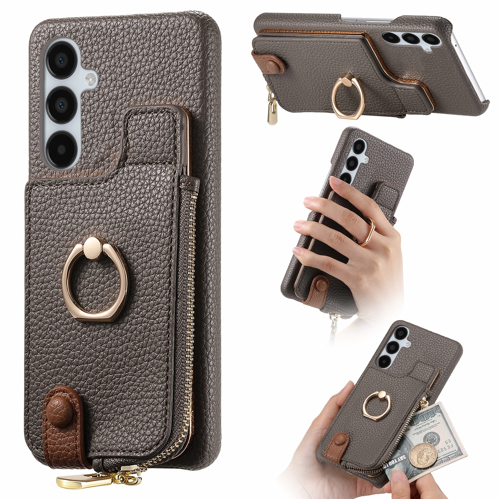 Y3 for Samsung Galaxy A15 4G / A15 5G Phone Case Leather+TPU Kickstand Cover with Zipper Pocket