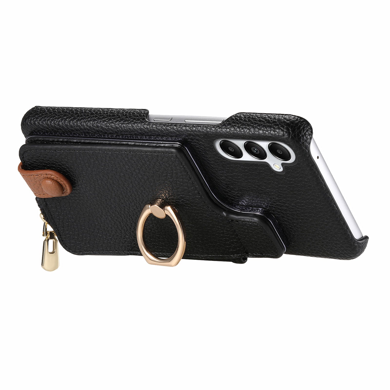 Y3 for Samsung Galaxy A05s 4G Leather+TPU Case Ring Kickstand Phone Cover with Zipper Pocket