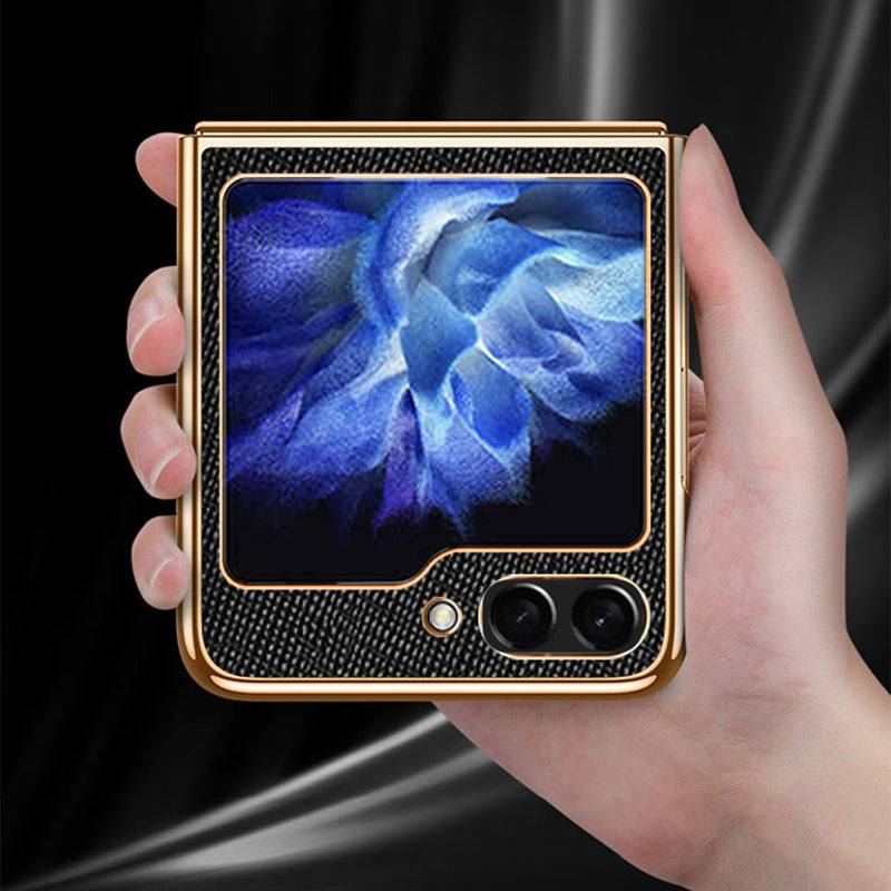 For Samsung Galaxy Z Flip5 5G Phone Case Cross Texture PU Leather+TPU Cover