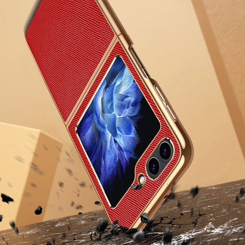 For Samsung Galaxy Z Flip5 5G Phone Case Cross Texture PU Leather+TPU Cover