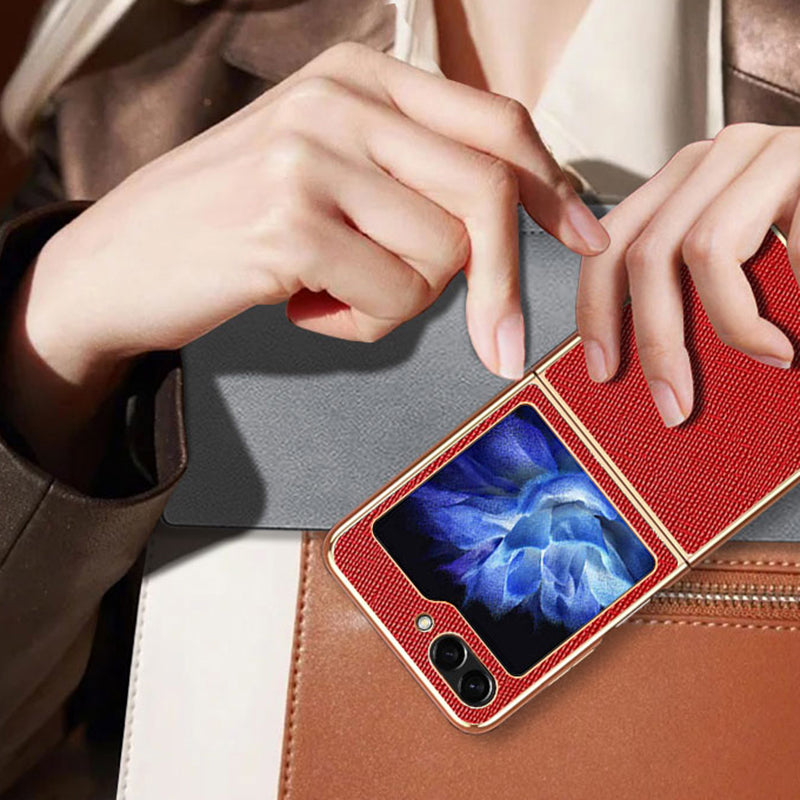 For Samsung Galaxy Z Flip5 5G Phone Case Cross Texture PU Leather+TPU Cover