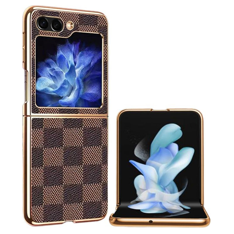 For Samsung Galaxy Z Flip5 5G Cell Phone Cases Grid Texture PU Leather+TPU Cover