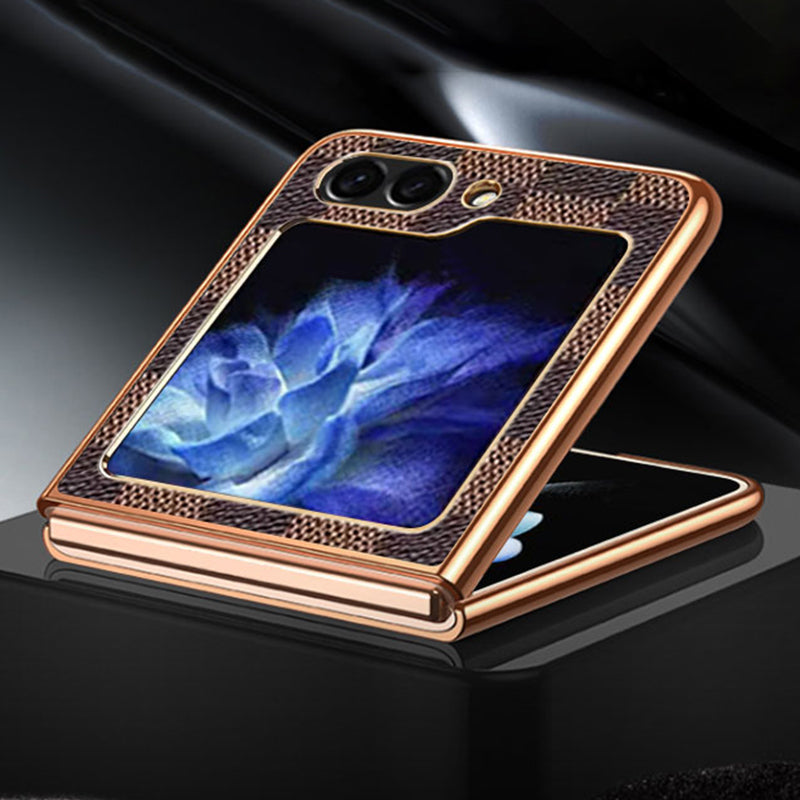 For Samsung Galaxy Z Flip5 5G Cell Phone Cases Grid Texture PU Leather+TPU Cover