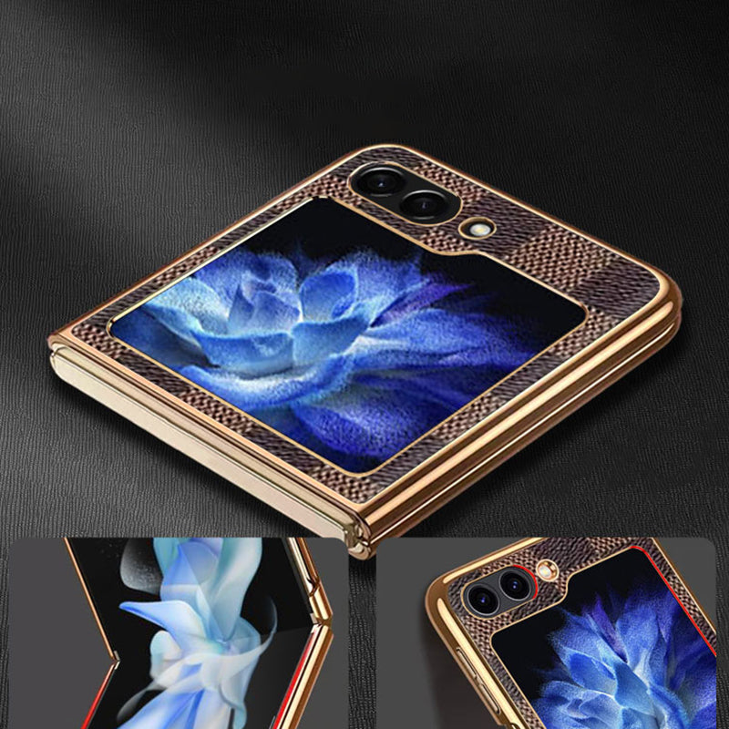 For Samsung Galaxy Z Flip5 5G Cell Phone Cases Grid Texture PU Leather+TPU Cover