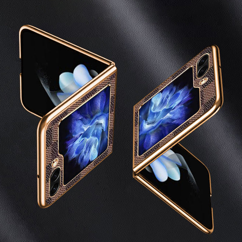 For Samsung Galaxy Z Flip5 5G Cell Phone Cases Grid Texture PU Leather+TPU Cover