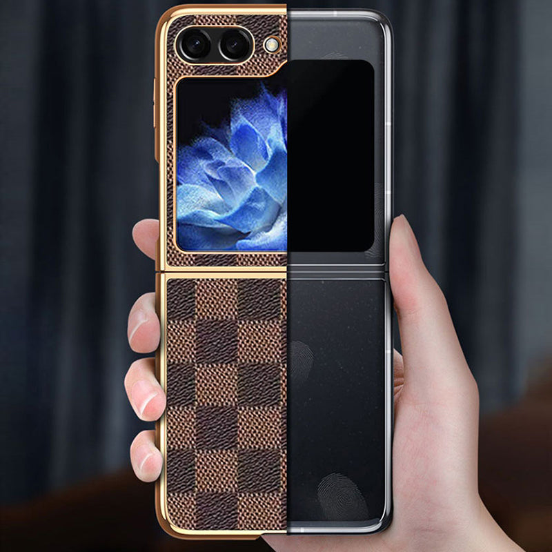 For Samsung Galaxy Z Flip5 5G Cell Phone Cases Grid Texture PU Leather+TPU Cover