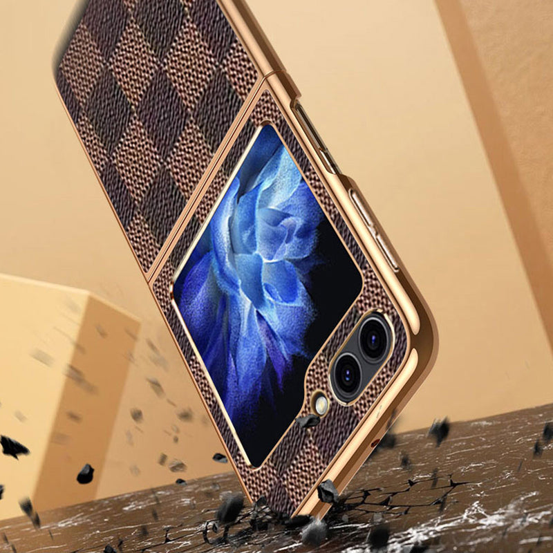 For Samsung Galaxy Z Flip5 5G Cell Phone Cases Grid Texture PU Leather+TPU Cover