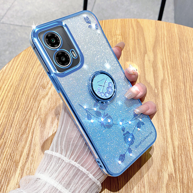 KADEM For Motorola Moto G34 5G Phone Cover Rhinestone Flower TPU Kickstand Case