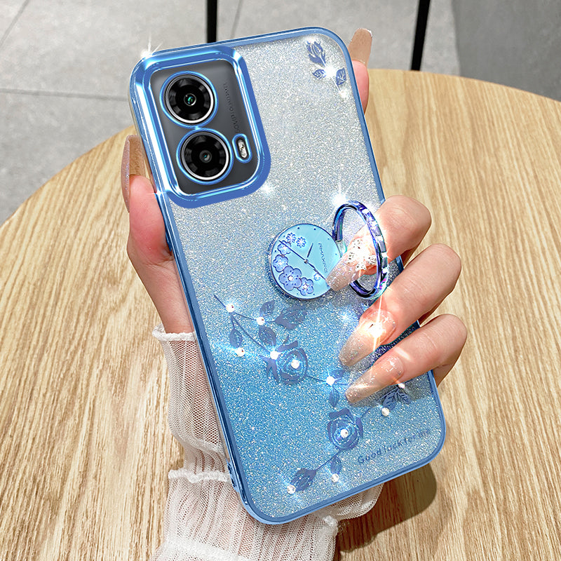 KADEM For Motorola Moto G34 5G Phone Cover Rhinestone Flower TPU Kickstand Case