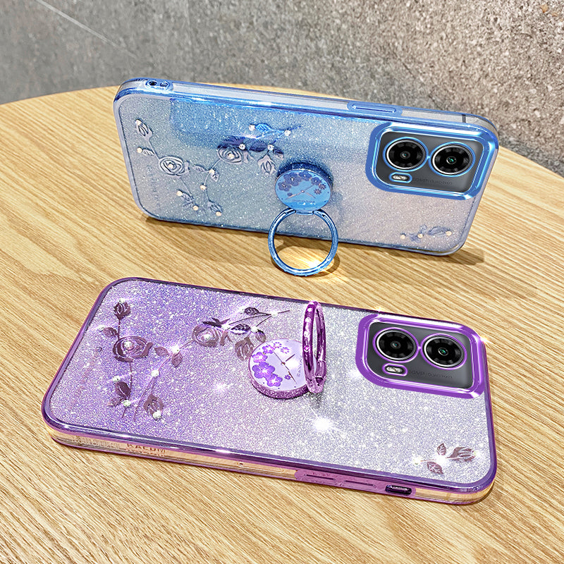 KADEM For Motorola Moto G34 5G Phone Cover Rhinestone Flower TPU Kickstand Case