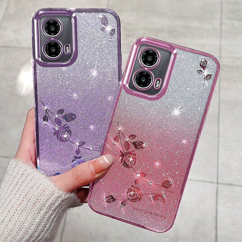 KADEM For Motorola Moto G34 5G Case TPU Glitter Sparkle Phone Protector with Long Lanyard
