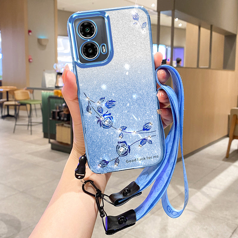 KADEM For Motorola Moto G34 5G Case TPU Glitter Sparkle Phone Protector with Long Lanyard