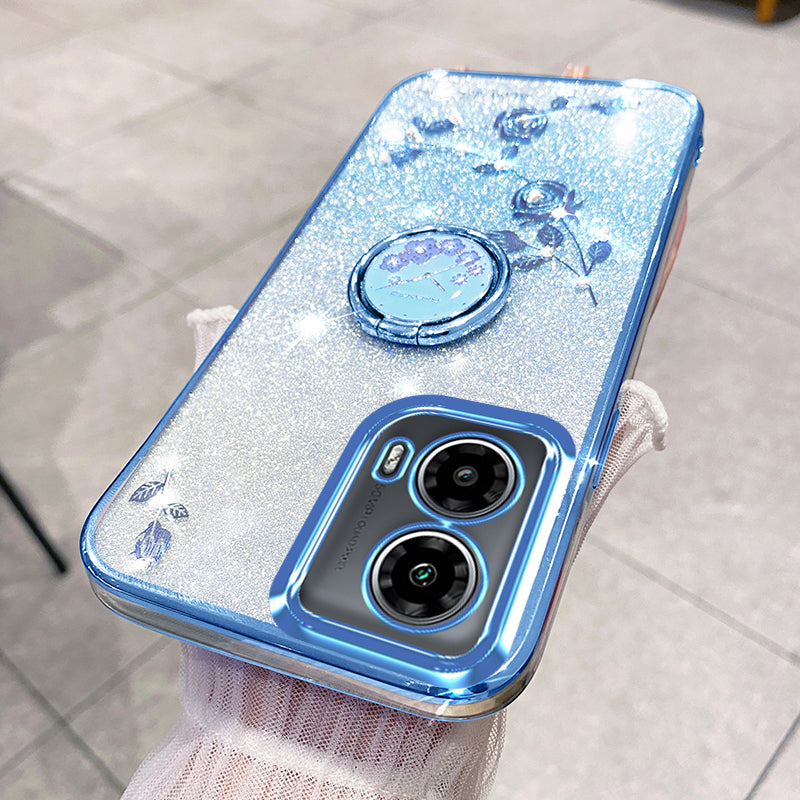 KADEM For Motorola Moto G24 5G / Moto G24 4G Case Gradient Rhinestone Flower TPU Phone Shell with Kickstand