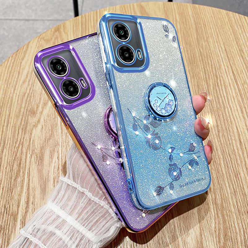 KADEM For Motorola Moto G24 5G / Moto G24 4G Case Gradient Rhinestone Flower TPU Phone Shell with Kickstand