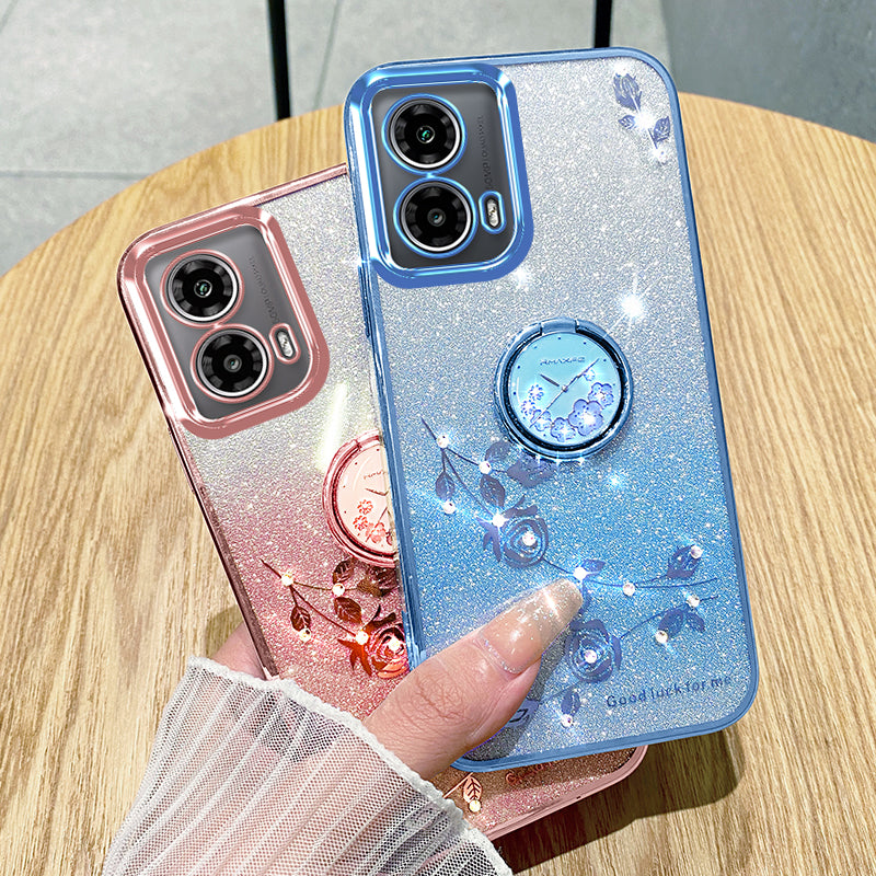 KADEM For Motorola Moto G24 5G / Moto G24 4G Case Gradient Rhinestone Flower TPU Phone Shell with Kickstand