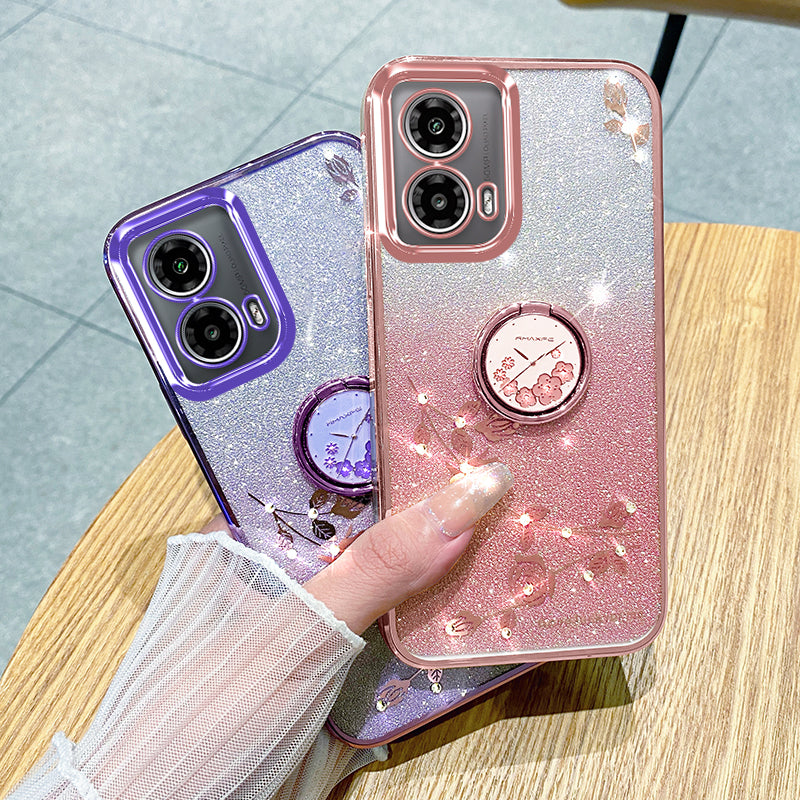 KADEM For Motorola Moto G24 5G / Moto G24 4G Case Gradient Rhinestone Flower TPU Phone Shell with Kickstand