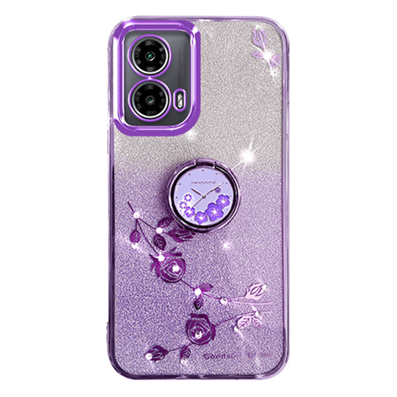 KADEM For Motorola Moto G24 5G / Moto G24 4G Case Gradient Rhinestone Flower TPU Phone Shell with Kickstand