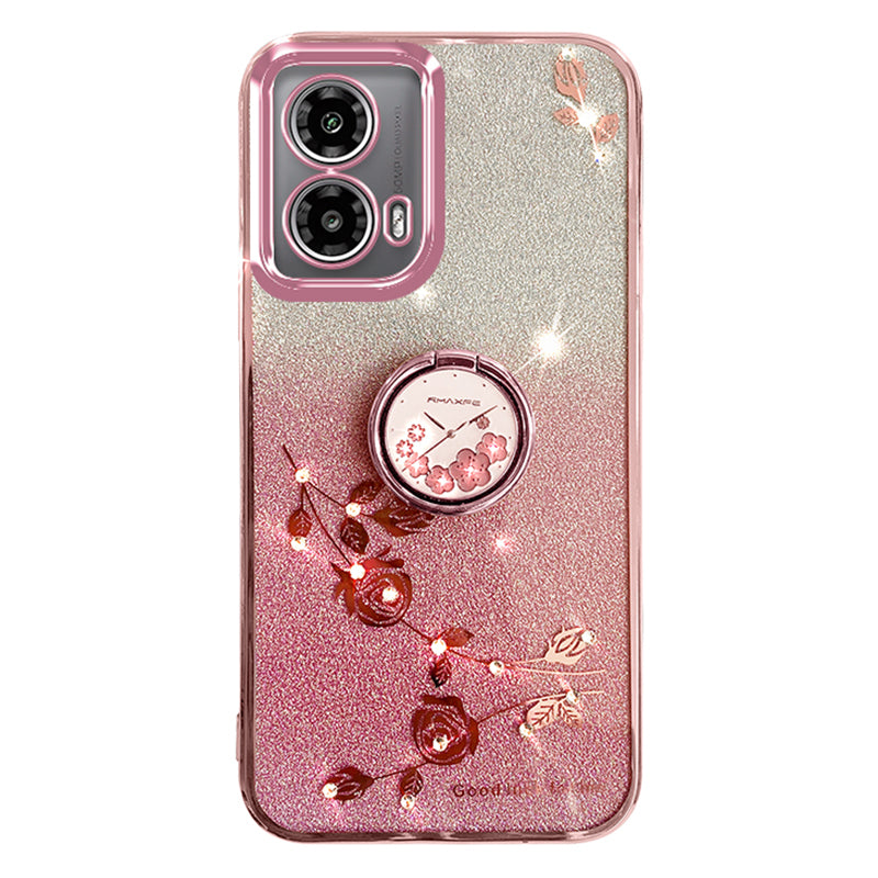 KADEM For Motorola Moto G24 5G / Moto G24 4G Case Gradient Rhinestone Flower TPU Phone Shell with Kickstand