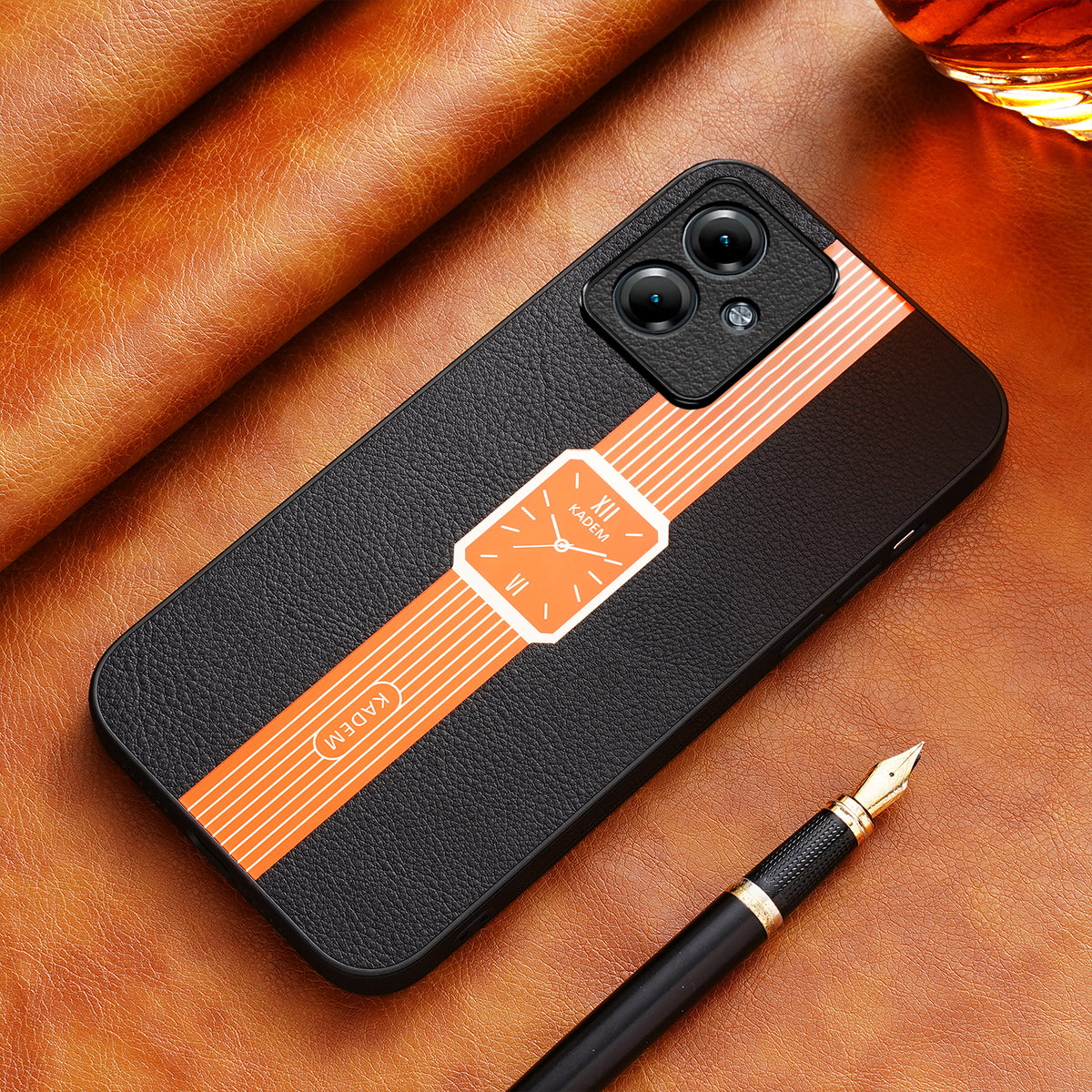 KADEM For Motorola Moto G54 5G Case Watch Pattern Leather+TPU+Acrylic Phone Cover