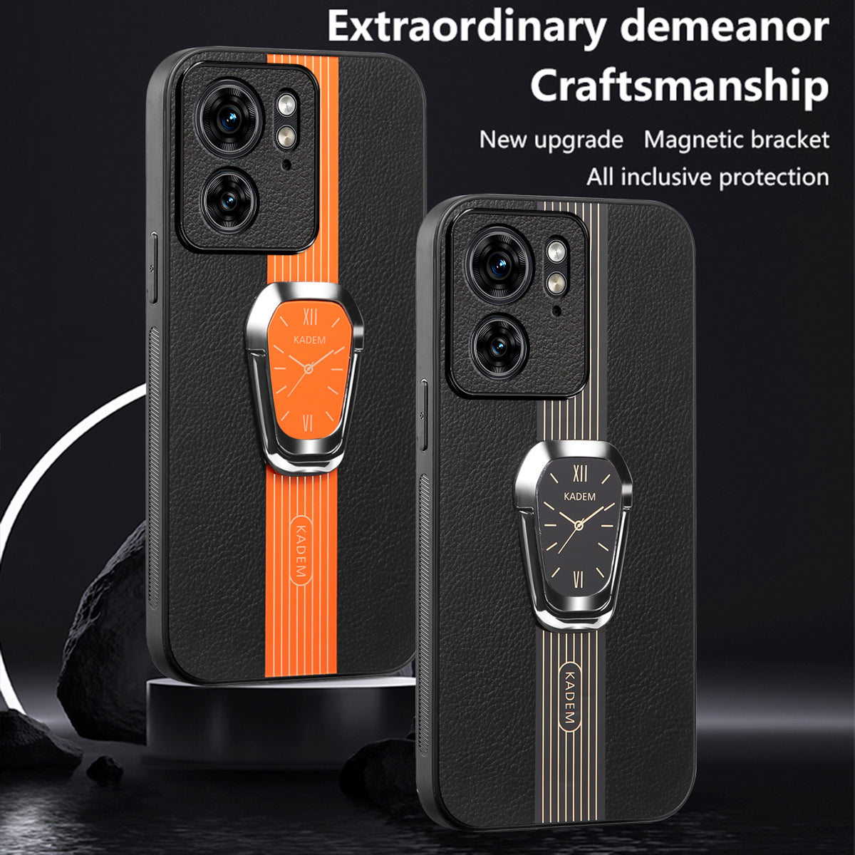 KADEM For Motorola Edge 40 5G Cover Folding Kickstand PU+TPU+Acrylic Mobile Phone Case