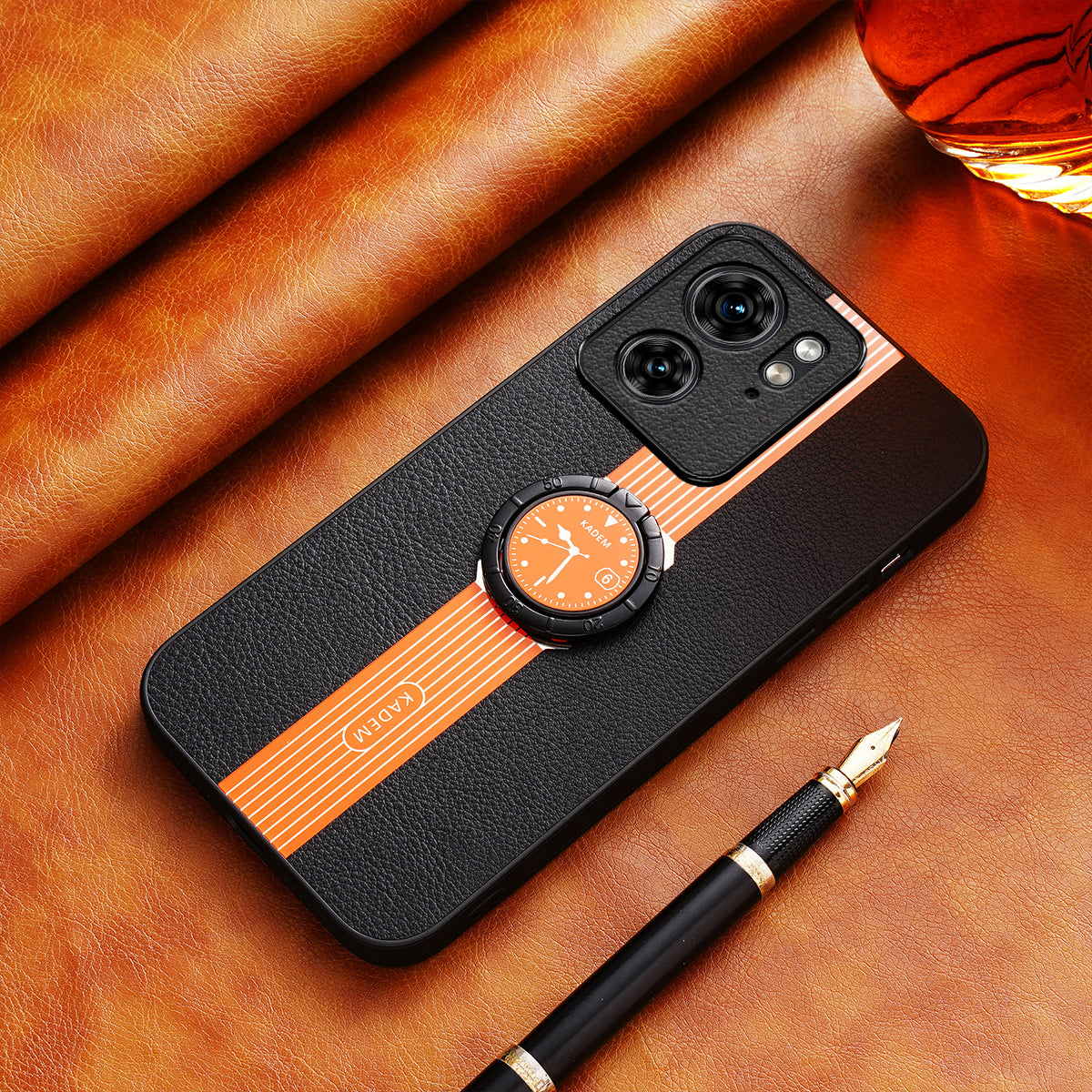 KADEM For Motorola Edge 40 5G Mobile Phone Case Leather Coated Acrylic+TPU Cover with Ring Kickstand