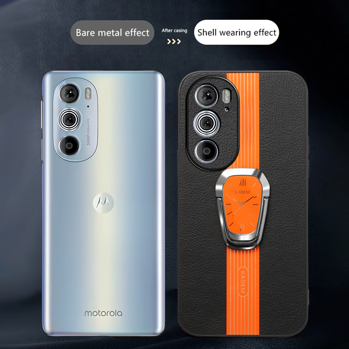KADEM For Motorola Edge 30 Pro (Motorola Edge+ (2022)) Cover PU+TPU+Acrylic Kickstand Phone Case