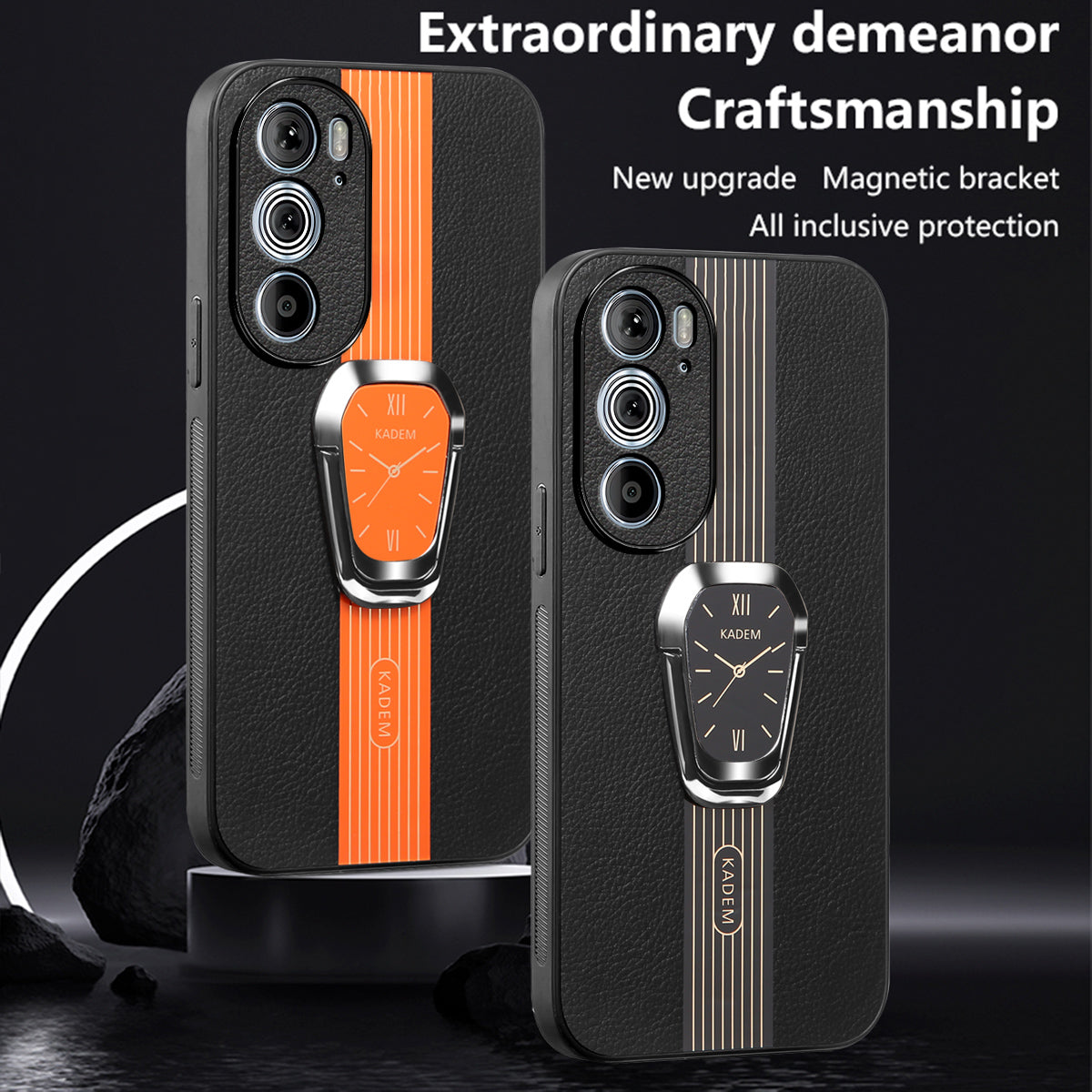 KADEM For Motorola Edge 30 Pro (Motorola Edge+ (2022)) Cover PU+TPU+Acrylic Kickstand Phone Case