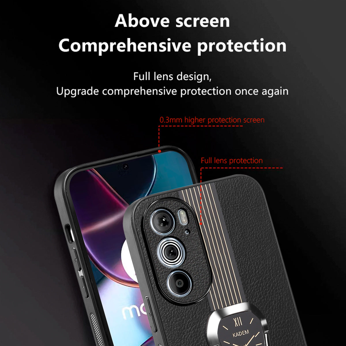 KADEM For Motorola Edge 30 Pro (Motorola Edge+ (2022)) Cover PU+TPU+Acrylic Kickstand Phone Case
