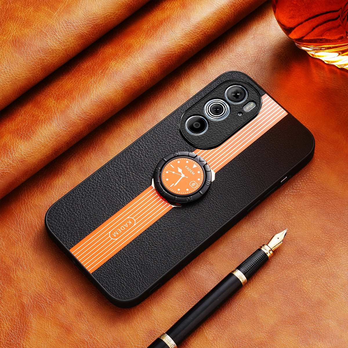 KADEM Phone Case for Motorola Edge 30 Pro (Motorola Edge+ (2022)) Leather Coated Acrylic+TPU Cover with Ring Kickstand