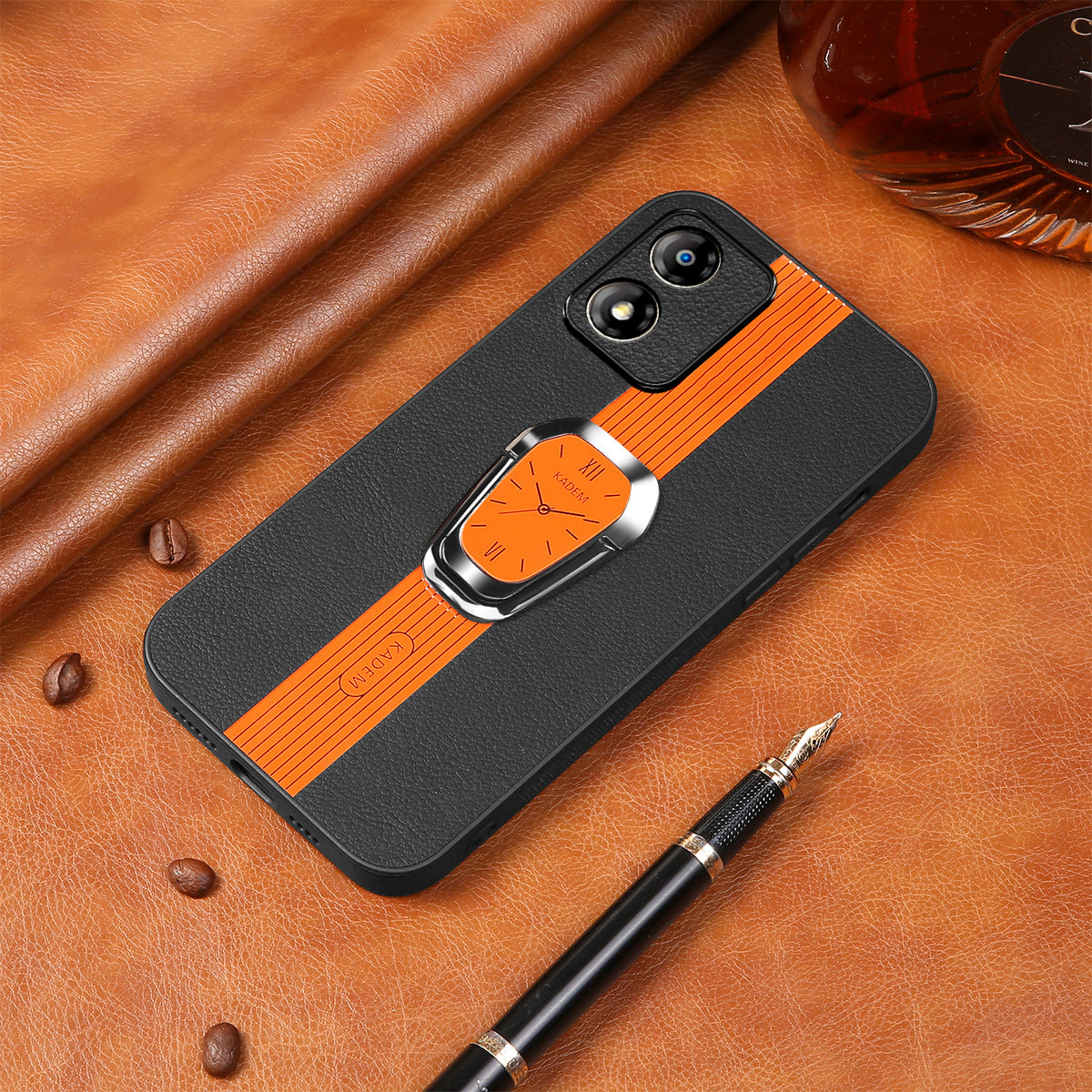 KADEM For Motorola Moto E13 4G Cover PU+TPU+Acrylic Hands-free Kickstand Phone Case