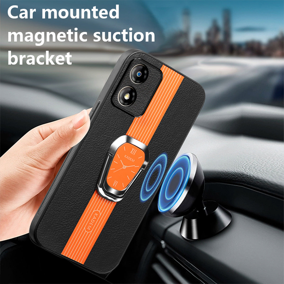 KADEM For Motorola Moto E13 4G Cover PU+TPU+Acrylic Hands-free Kickstand Phone Case