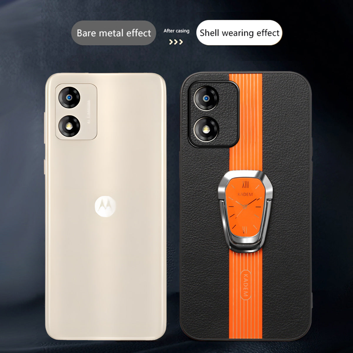 KADEM For Motorola Moto E13 4G Cover PU+TPU+Acrylic Hands-free Kickstand Phone Case