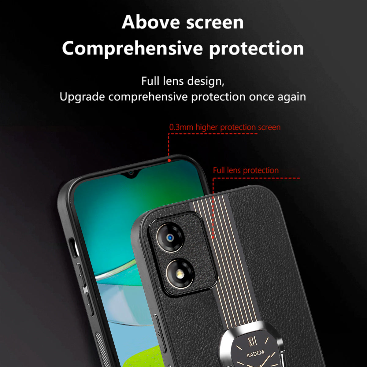 KADEM For Motorola Moto E13 4G Cover PU+TPU+Acrylic Hands-free Kickstand Phone Case