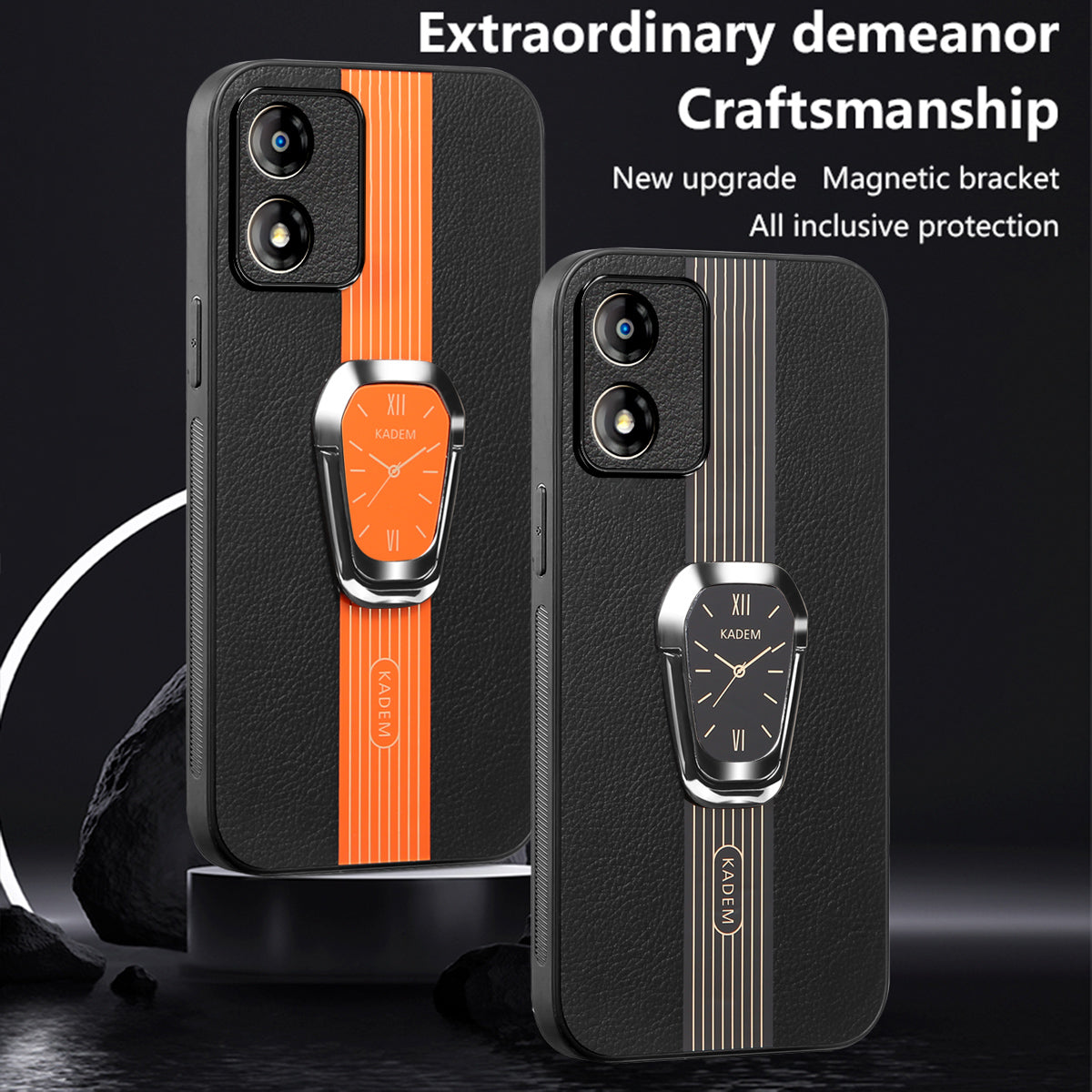 KADEM For Motorola Moto E13 4G Cover PU+TPU+Acrylic Hands-free Kickstand Phone Case