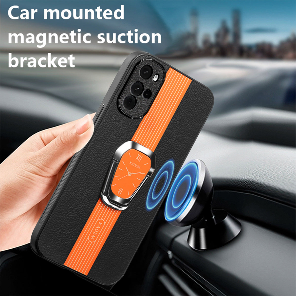 KADEM For Motorola Moto G22 Cover PU+TPU+Acrylic Anti-drop Phone Kickstand Case