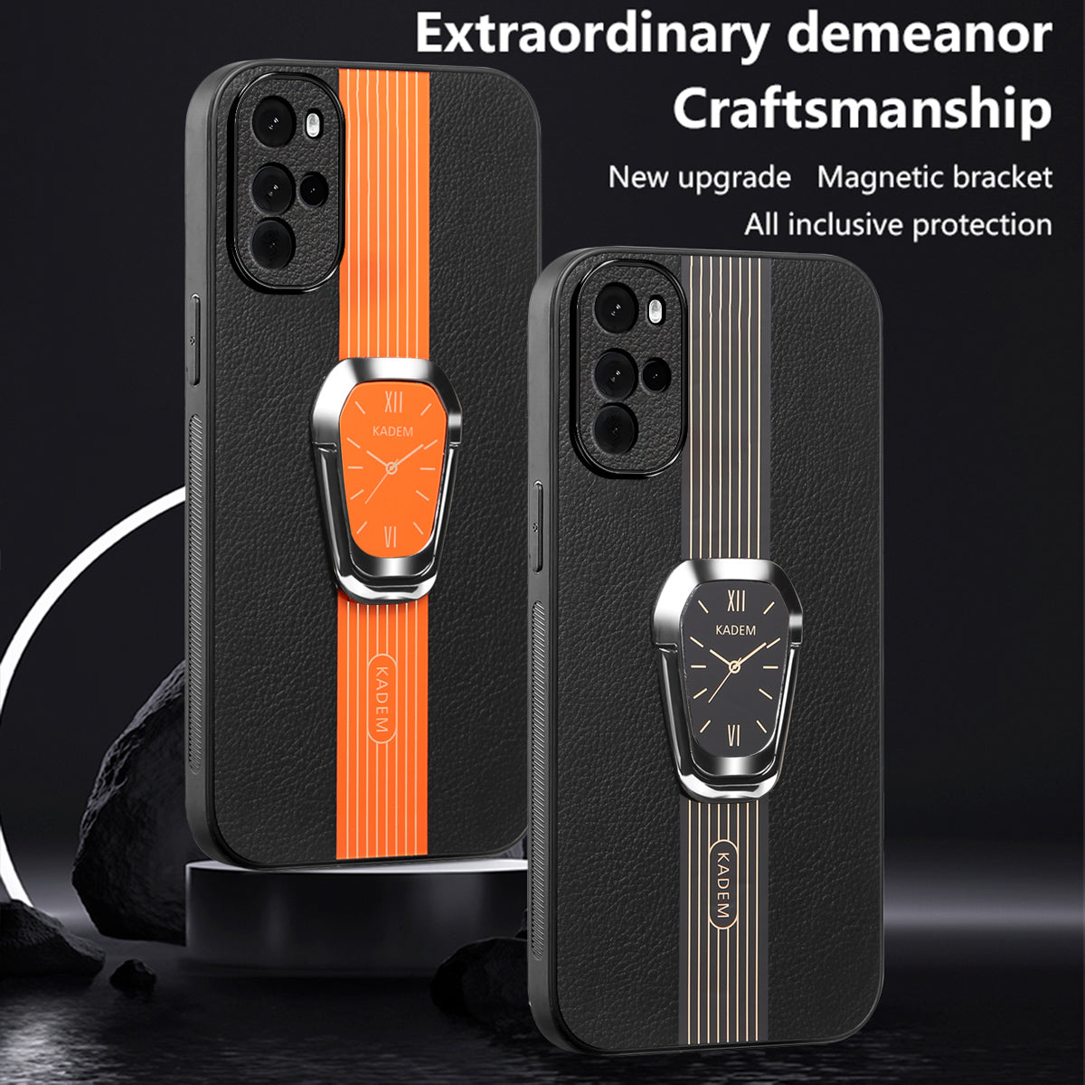 KADEM For Motorola Moto G22 Cover PU+TPU+Acrylic Anti-drop Phone Kickstand Case