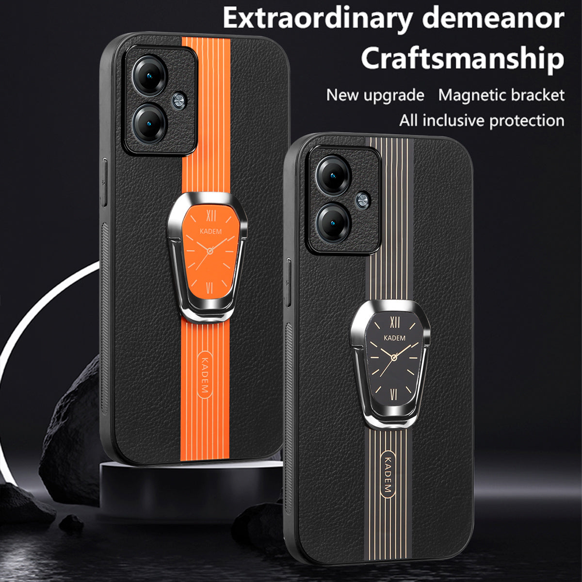 KADEM For Motorola Moto G14 4G Cover Folding Kickstand PU+TPU+Acrylic Cell Phone Case