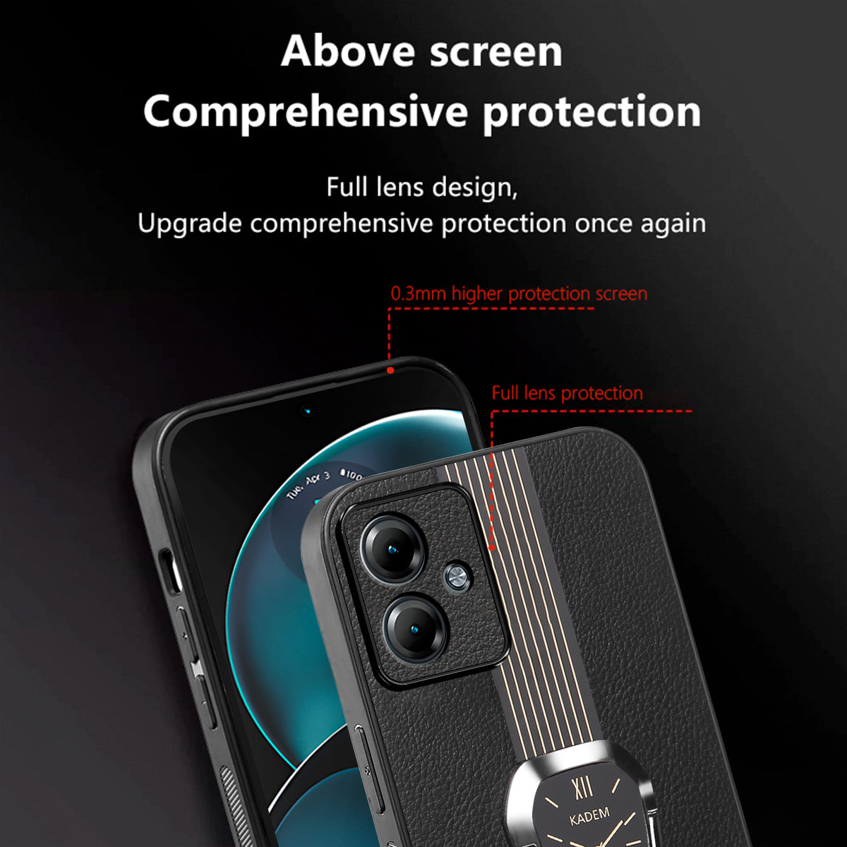 KADEM For Motorola Moto G14 4G Cover Folding Kickstand PU+TPU+Acrylic Cell Phone Case