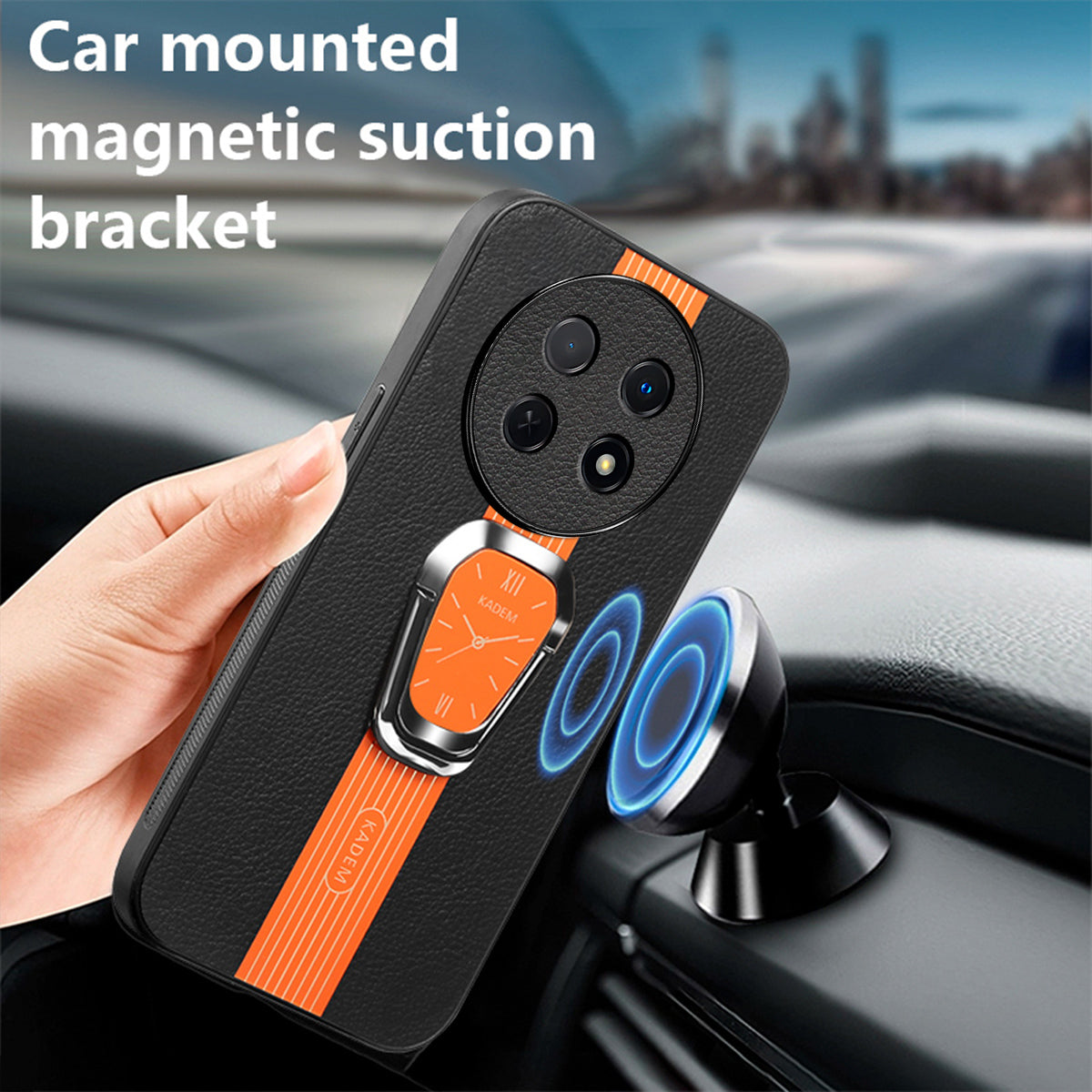 KADEM Back Cover for Realme 12 Hands-free Kickstand PU+TPU+Acrylic Mobile Phone Case