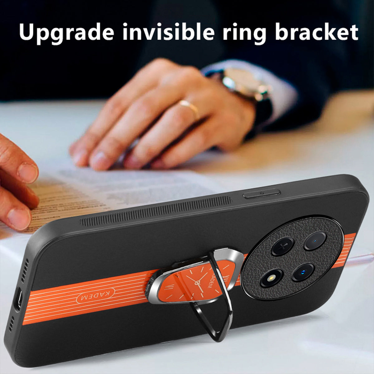 KADEM Back Cover for Realme 12 Hands-free Kickstand PU+TPU+Acrylic Mobile Phone Case