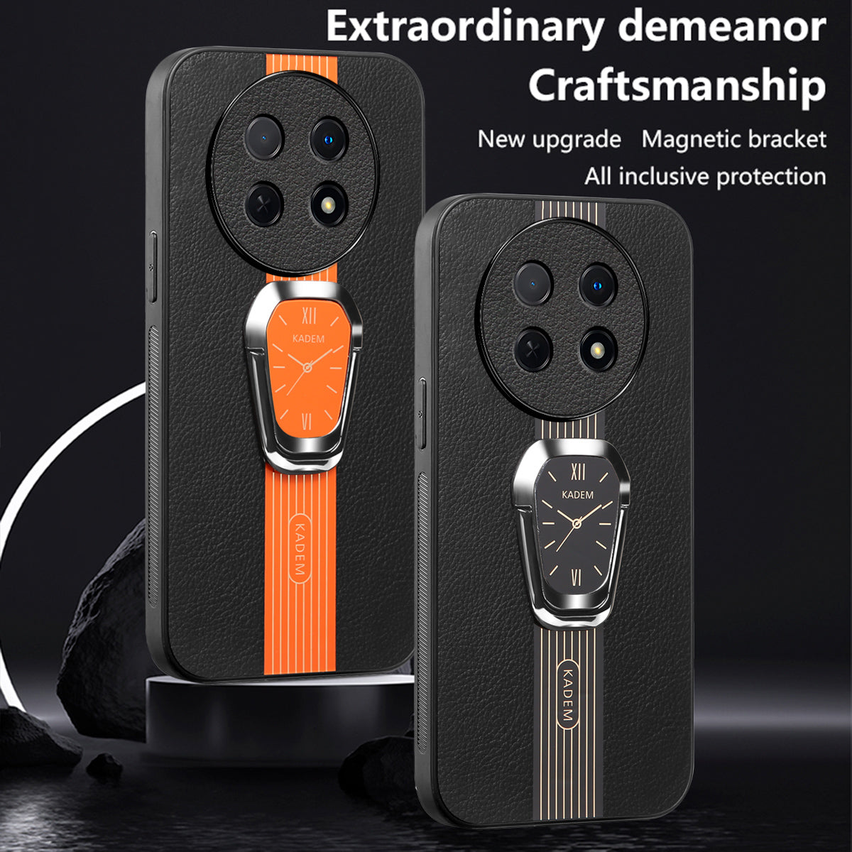 KADEM Back Cover for Realme 12 Hands-free Kickstand PU+TPU+Acrylic Mobile Phone Case