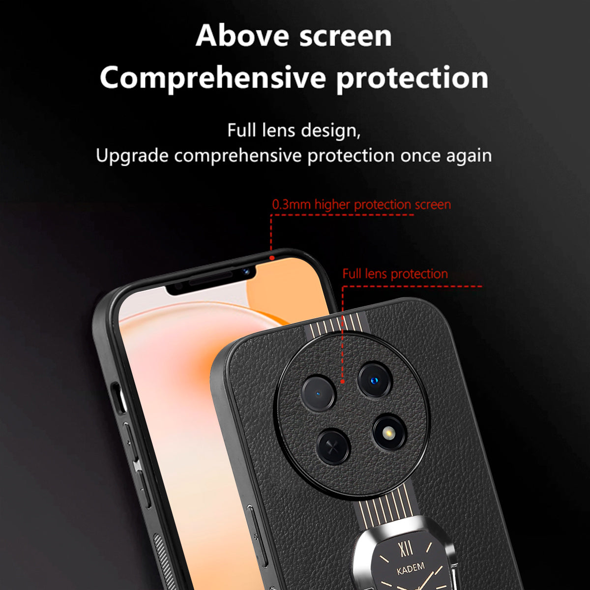 KADEM Back Cover for Realme 12 Hands-free Kickstand PU+TPU+Acrylic Mobile Phone Case