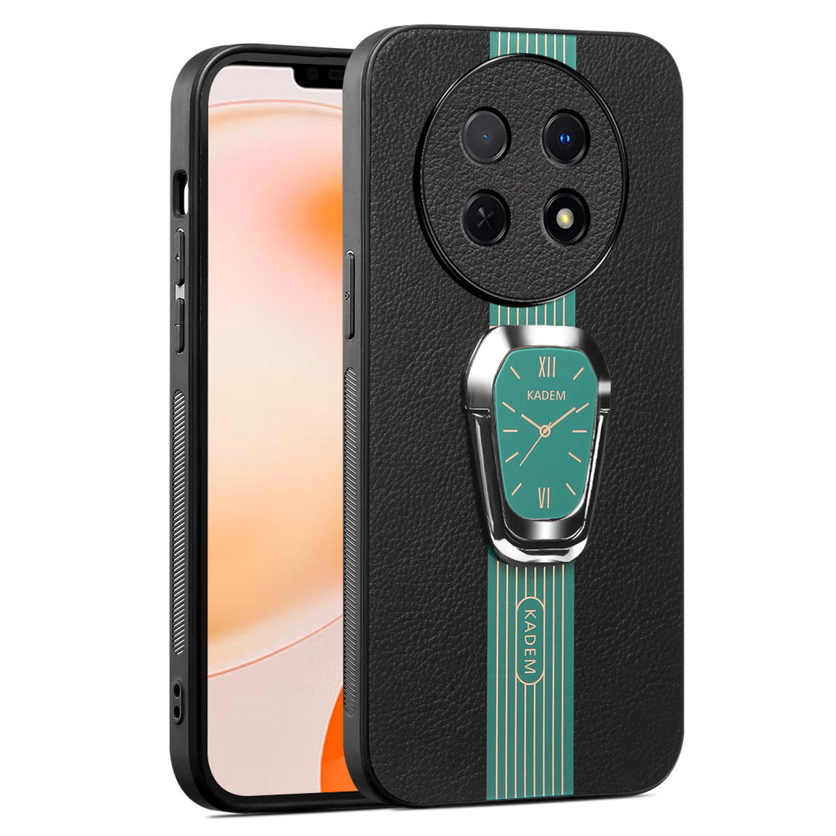 KADEM Back Cover for Realme 12 Hands-free Kickstand PU+TPU+Acrylic Mobile Phone Case