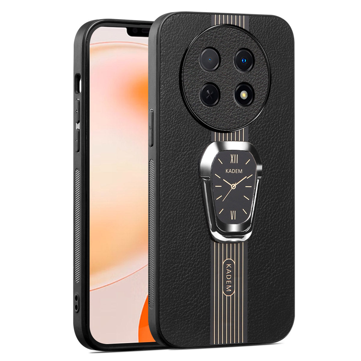 KADEM Back Cover for Realme 12 Hands-free Kickstand PU+TPU+Acrylic Mobile Phone Case